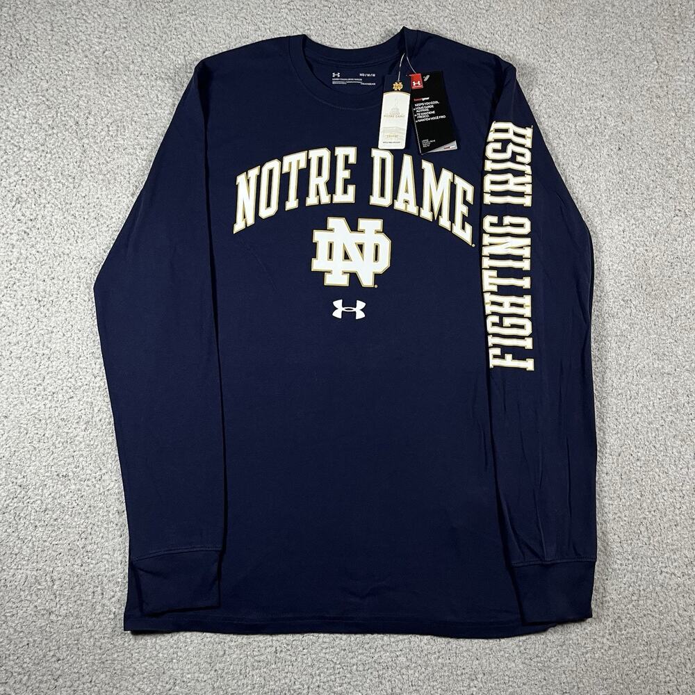 Notre Dame Shirt Mens M Blue Under Armour Team Issued Long Sleeve Irish NCAA NEW